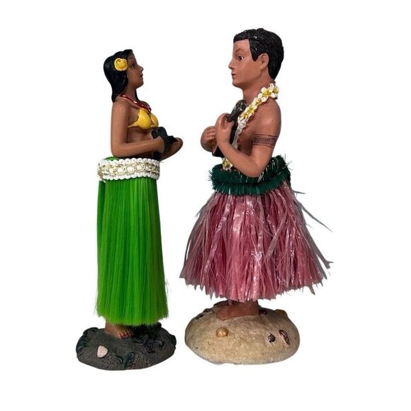 Hawaiian Hula Couple Bobble Head Dashboard Resin Doll Figurine 6.5" Multicolor - Picture 4 of 8